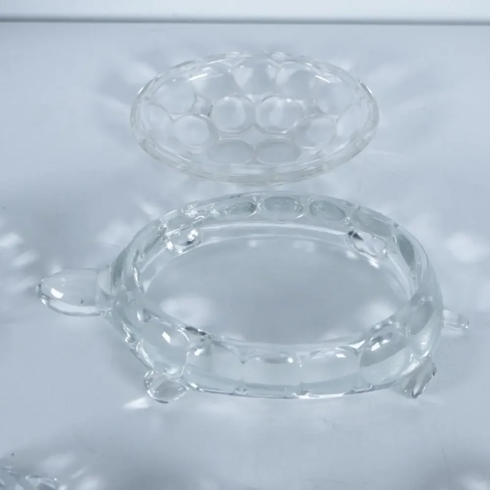 Vintage Clear Glass Turtle Ashtray Set of 6 - Large with Top & 5 Small ashtrays
